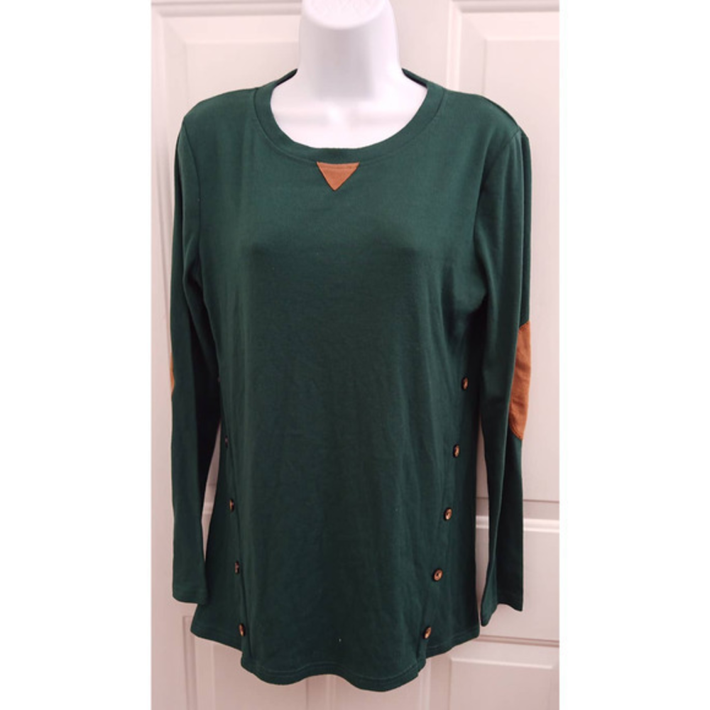 Harhay‎ Green Long Sleeve Top Elbow Patches Small